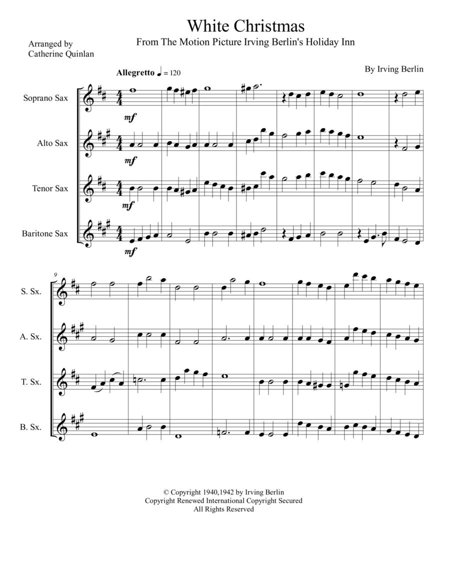 White Christmas Saxophone Quartet scores gallery preview page 1