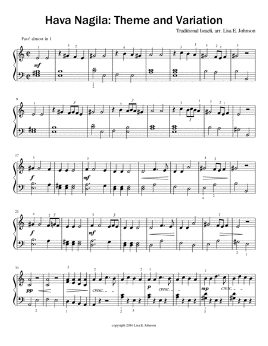 Hava Nagila: Theme and Variation Piano Solo scores gallery preview page 1