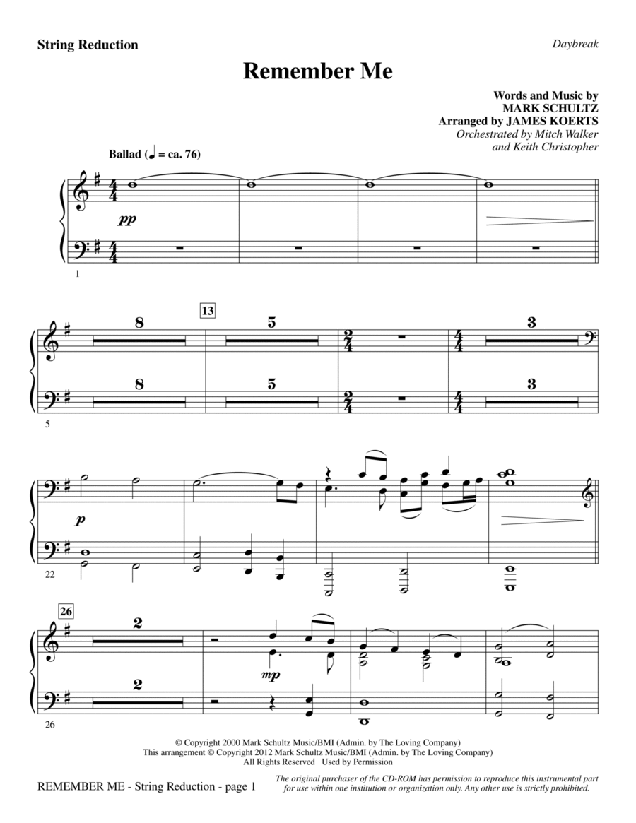 Remember Me - Keyboard String Reduction Choir scores gallery preview page 1