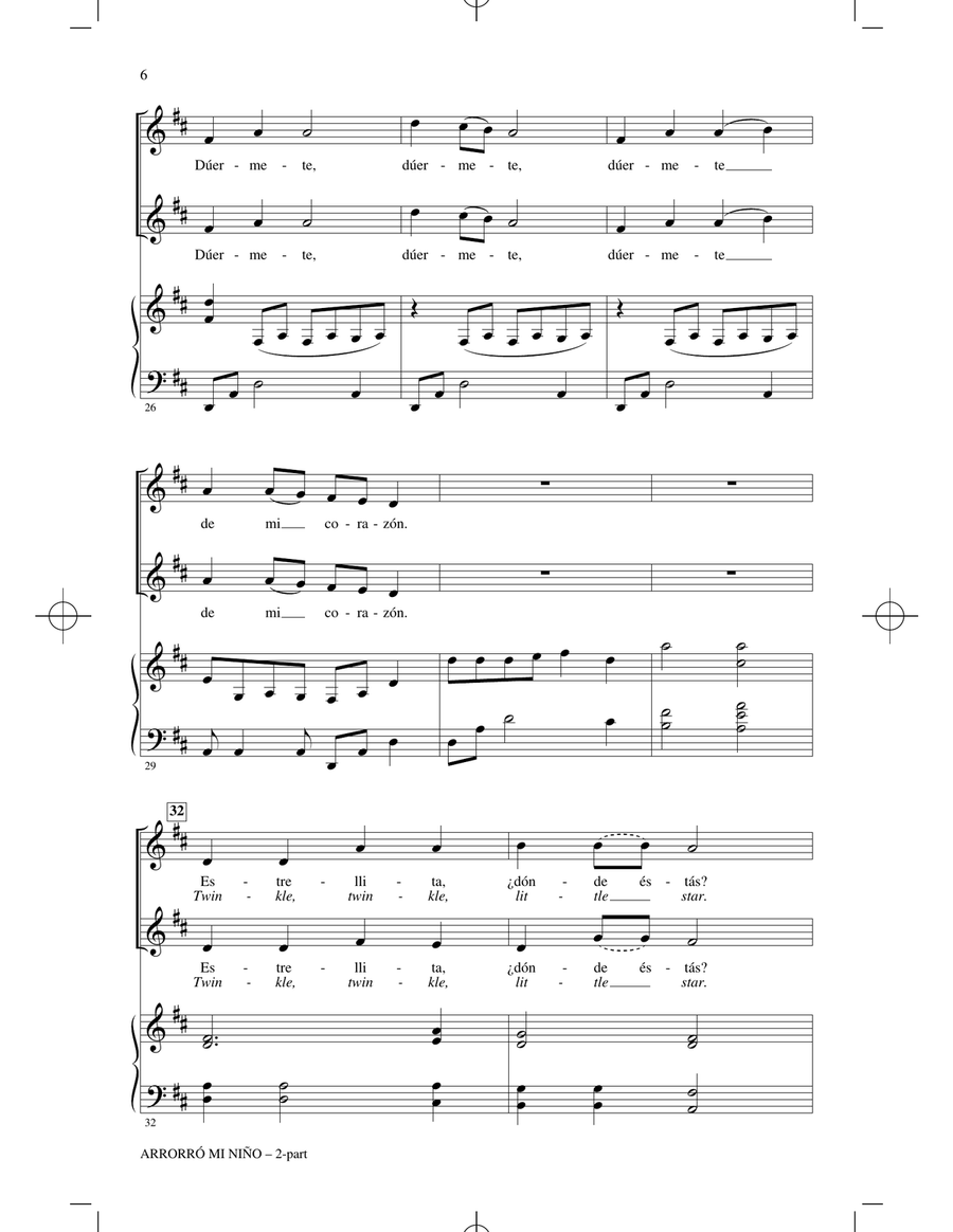 Arrorró Mi Niño (Lullaby, My Baby) (with Twinkle, Twinkle, Little Star) (arr. Emily Crocker) 2-Part scores gallery preview page 4