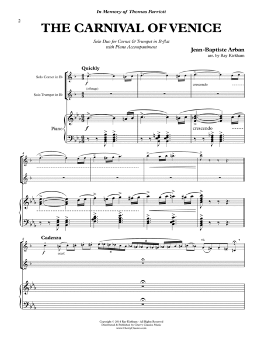 The Carnival of Venice for Cornet and Trumpet Duo with Piano accompaniment Brass Duet scores gallery preview page 3