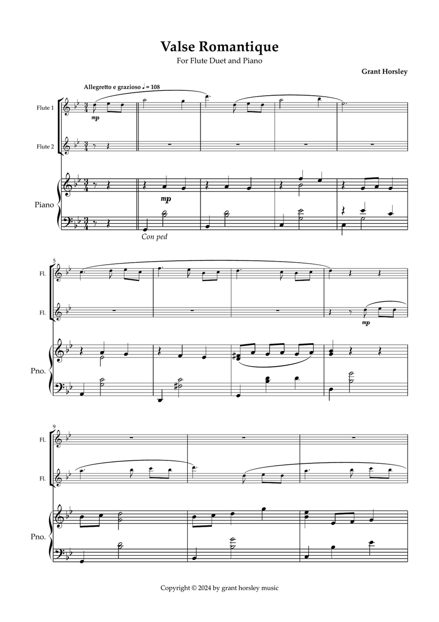 Valse Romantique. Original for Flute Duet and Piano Flute Duet scores gallery preview page 2