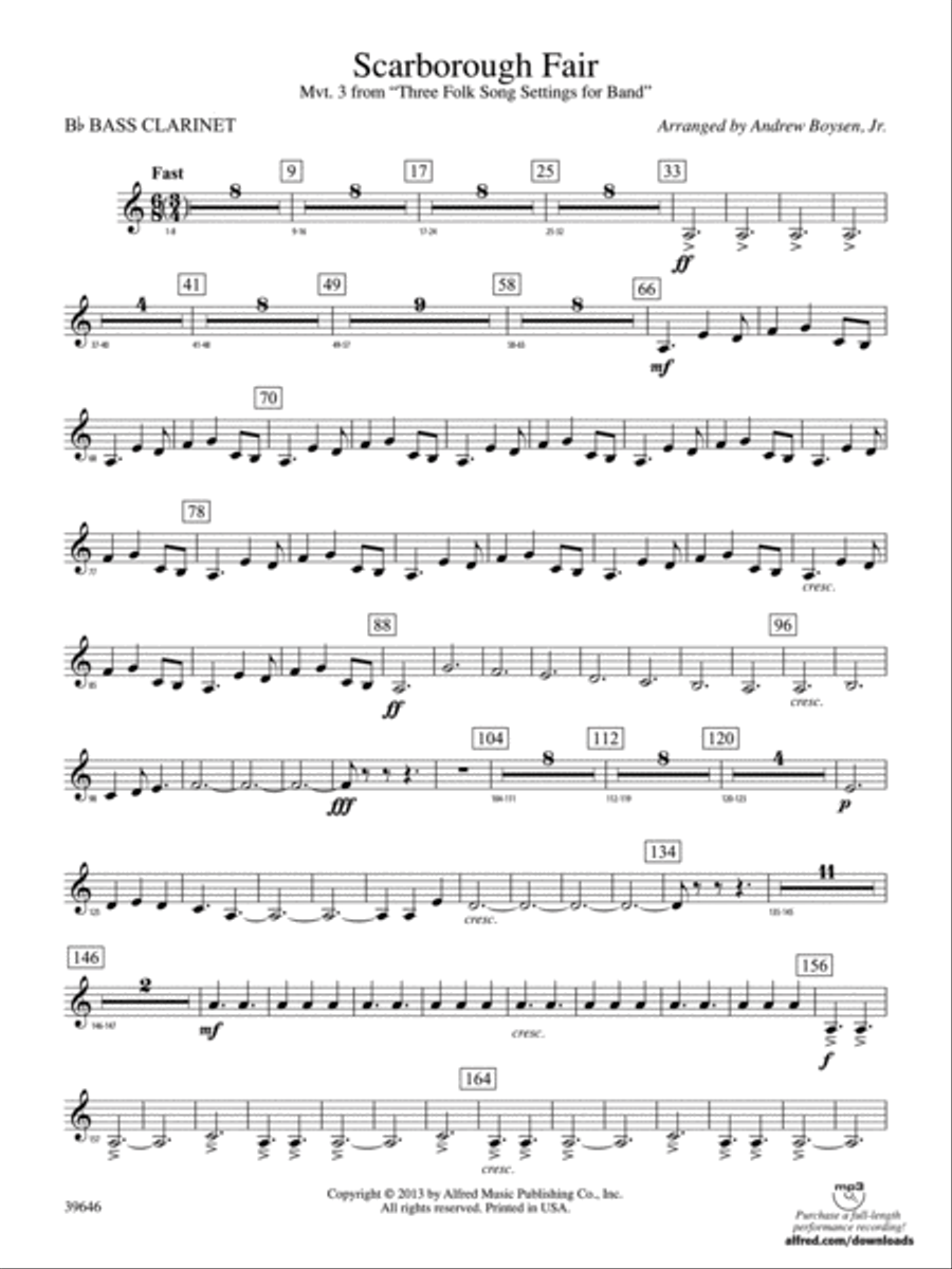 Scarborough Fair: B-flat Bass Clarinet Concert Band scores gallery preview page 1