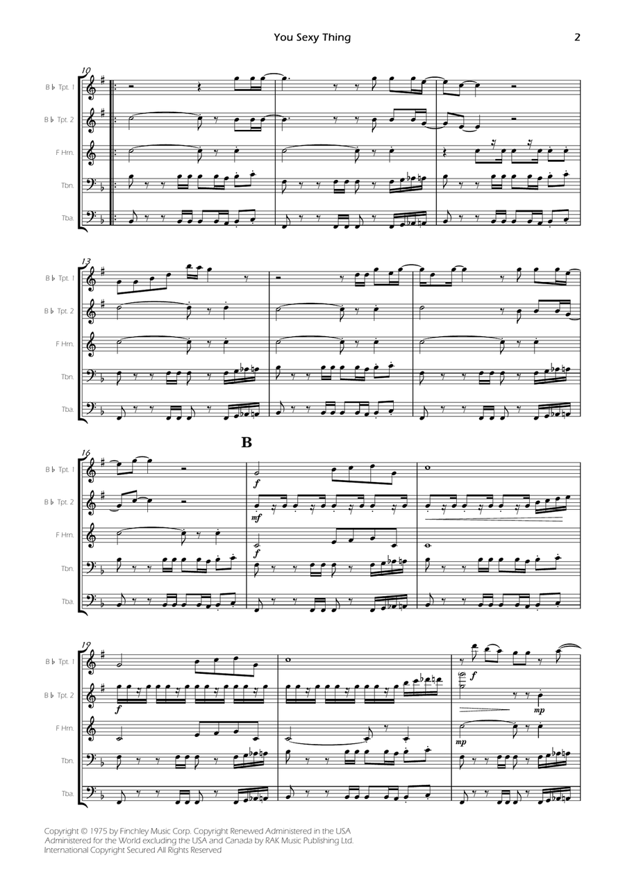 You Sexy Thing - Score Only Brass Quintet scores gallery preview page 2