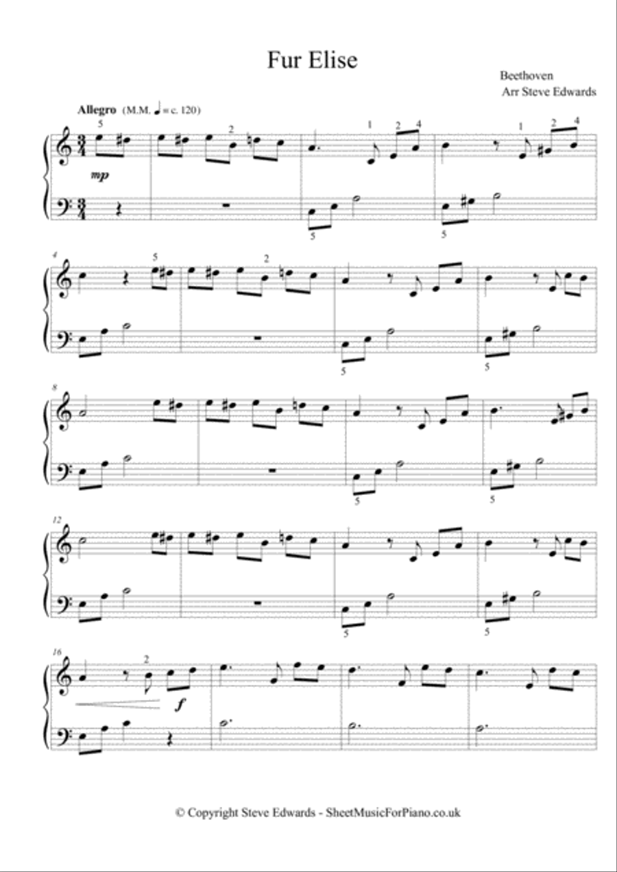 Fur Elise - Easy Piano Solo Easy Piano scores gallery preview page 2