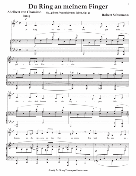 SCHUMANN: Du Ring an meinem Finger, Op. 42 no. 4 (transposed to B-flat major)