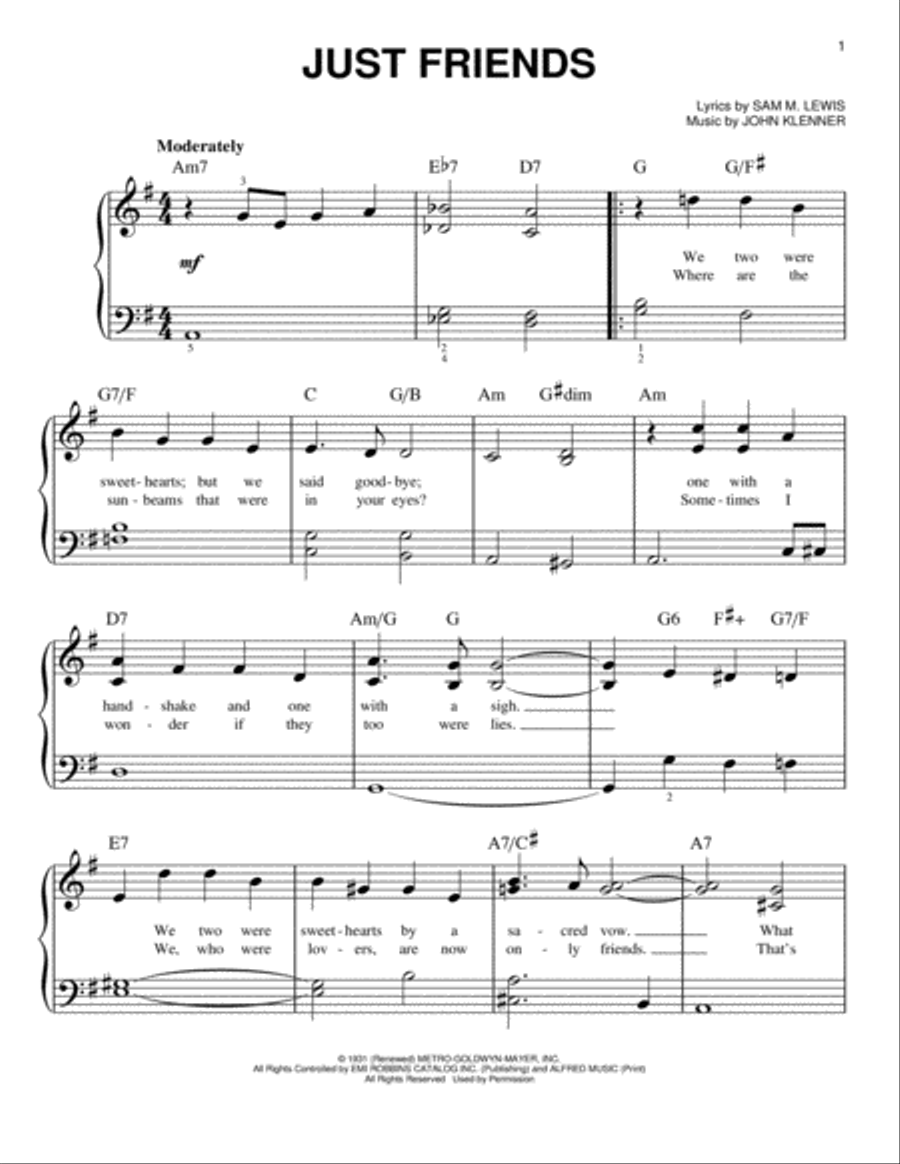 Just Friends Easy Piano scores gallery preview page 1