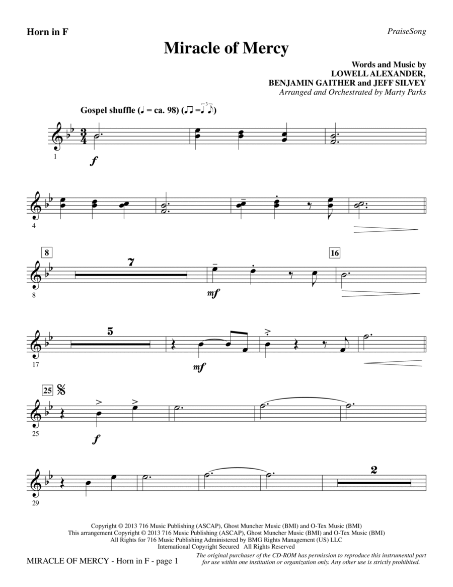 Miracle of Mercy - F Horn Choir scores gallery preview page 1