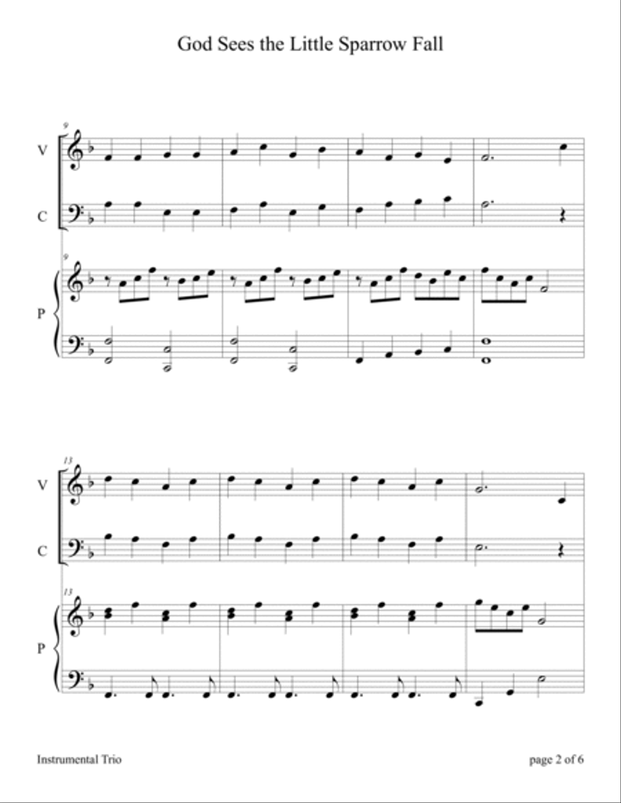 God Sees the Little Sparrow Fall (for Violin and Cello Duet with Piano Accompaniment) Piano Trio scores gallery preview page 5