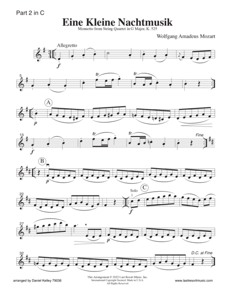 Menuetto from Eine Kleine Nachtmusik for String Quartet or Wind Quartet or Mixed Quartet