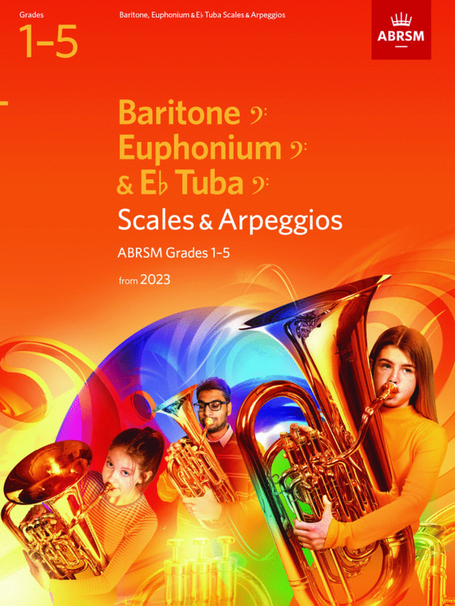 Scales and Arpeggios for Baritone (bass clef), Euphonium (bass clef), E flat Tuba (bass clef), ABRSM Grades 1-5, from 2023 Baritone Horn BC scores gallery preview page 1