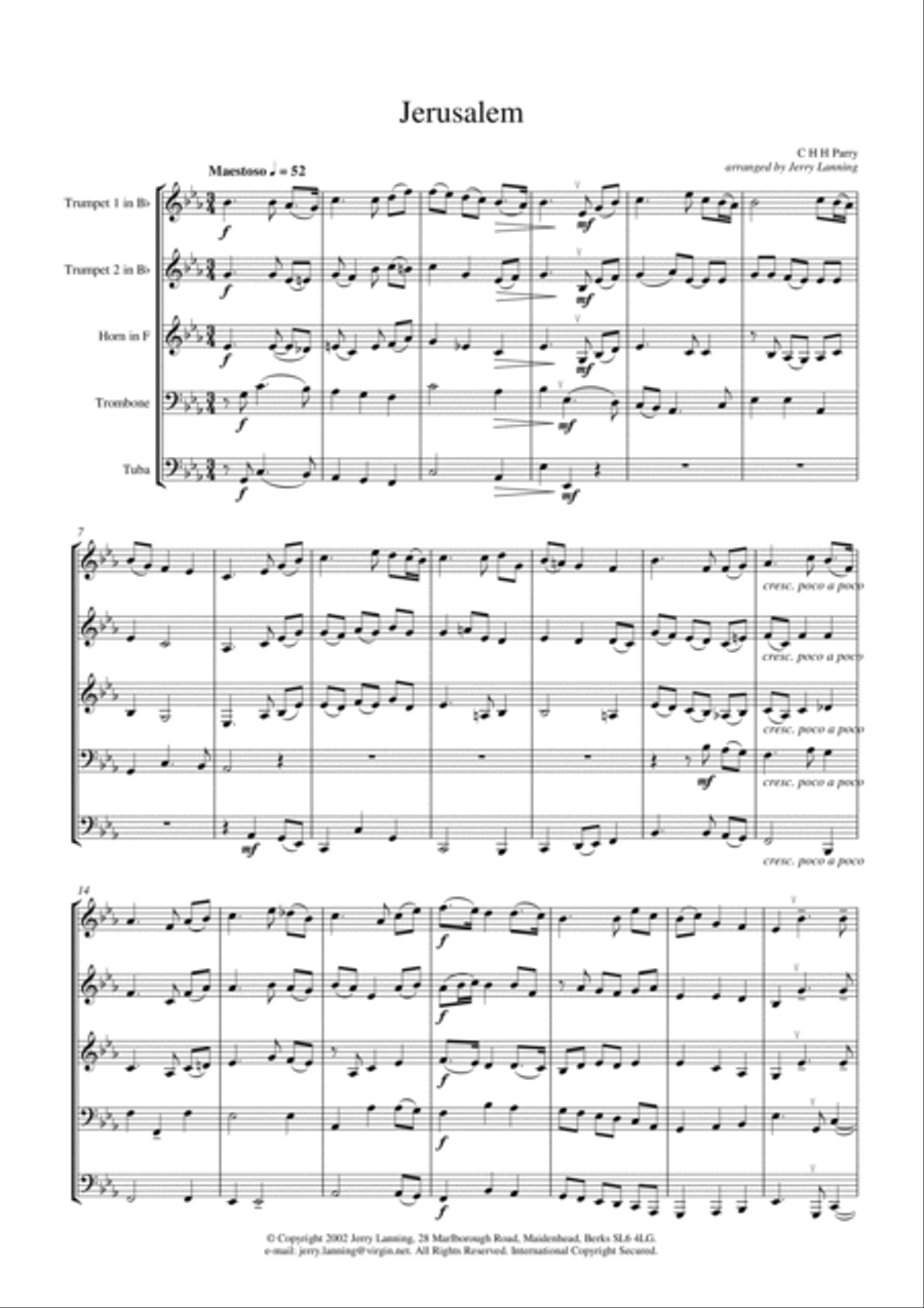Jerusalem (Parry) for brass quintet Jerusalem (Parry) for brass quintet Brass Quintet scores gallery preview page 2
