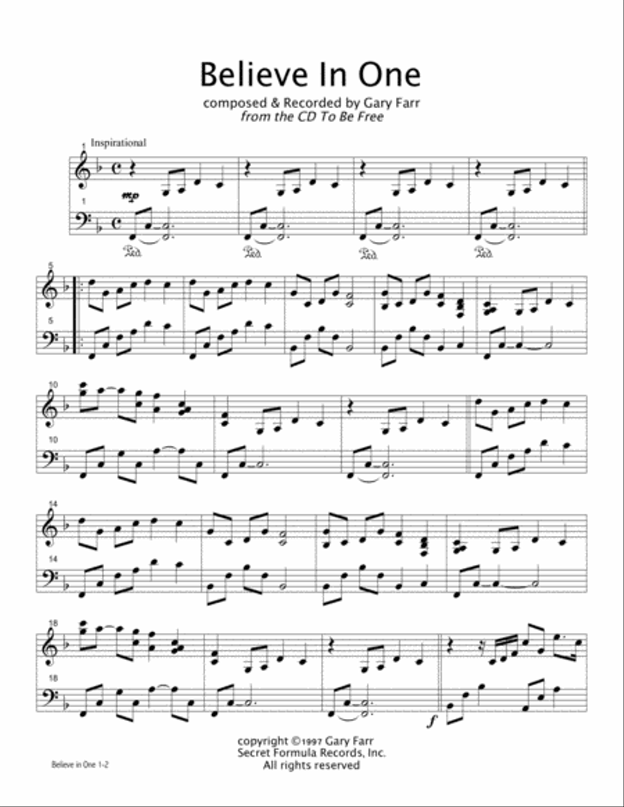 Believe In One Piano Solo scores gallery preview page 1