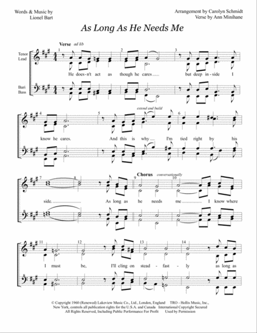 As Long As He Needs Me SSAA scores gallery preview page 1