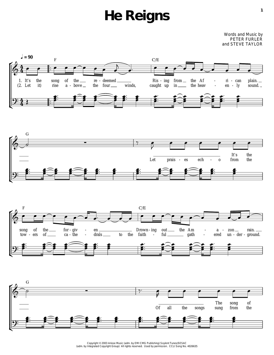 He Reigns Piano, Vocal, Guitar scores gallery preview page 1