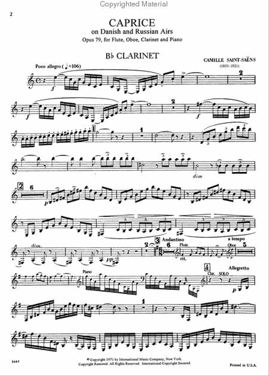 Caprice On Danish & Russian Airs, Opus 79 For Flute, Oboe, Clarinet & Piano Clarinet scores gallery preview page 4
