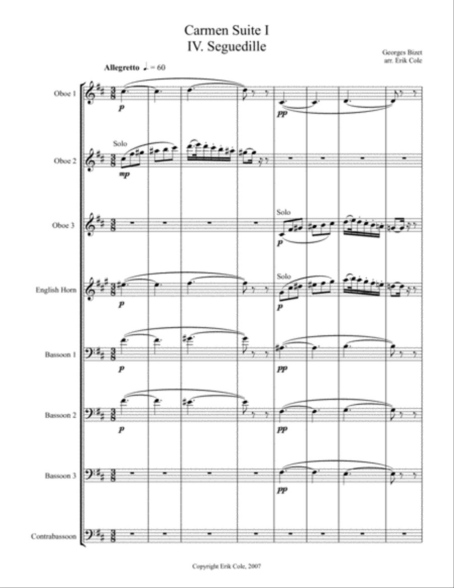 Carmen Suite 4. Seguedille Woodwind Ensemble scores gallery preview page 1