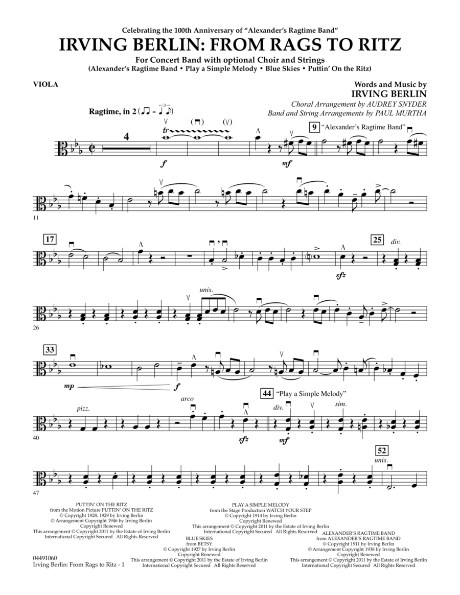Irving Berlin: From Rags To Ritz - Viola Orchestra scores gallery preview page 1