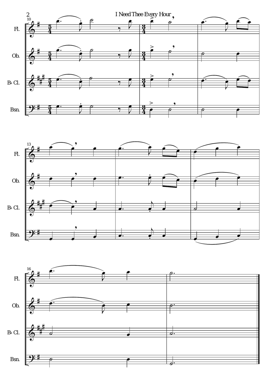 I Need Thee Every Hour for wind quartet Woodwind Quartet scores gallery preview page 2