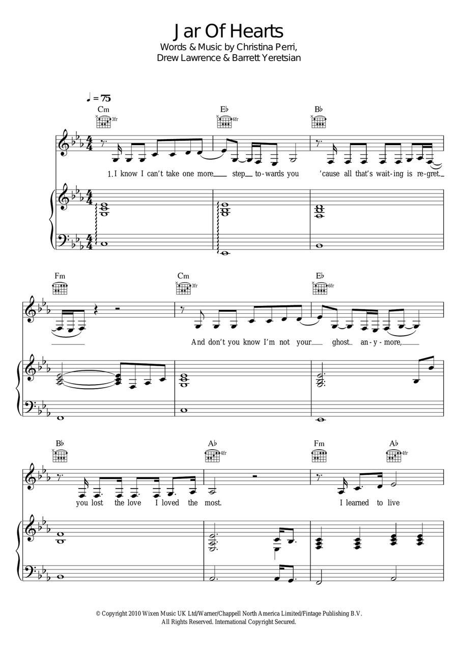 Jar Of Hearts Piano, Vocal scores gallery preview page 1