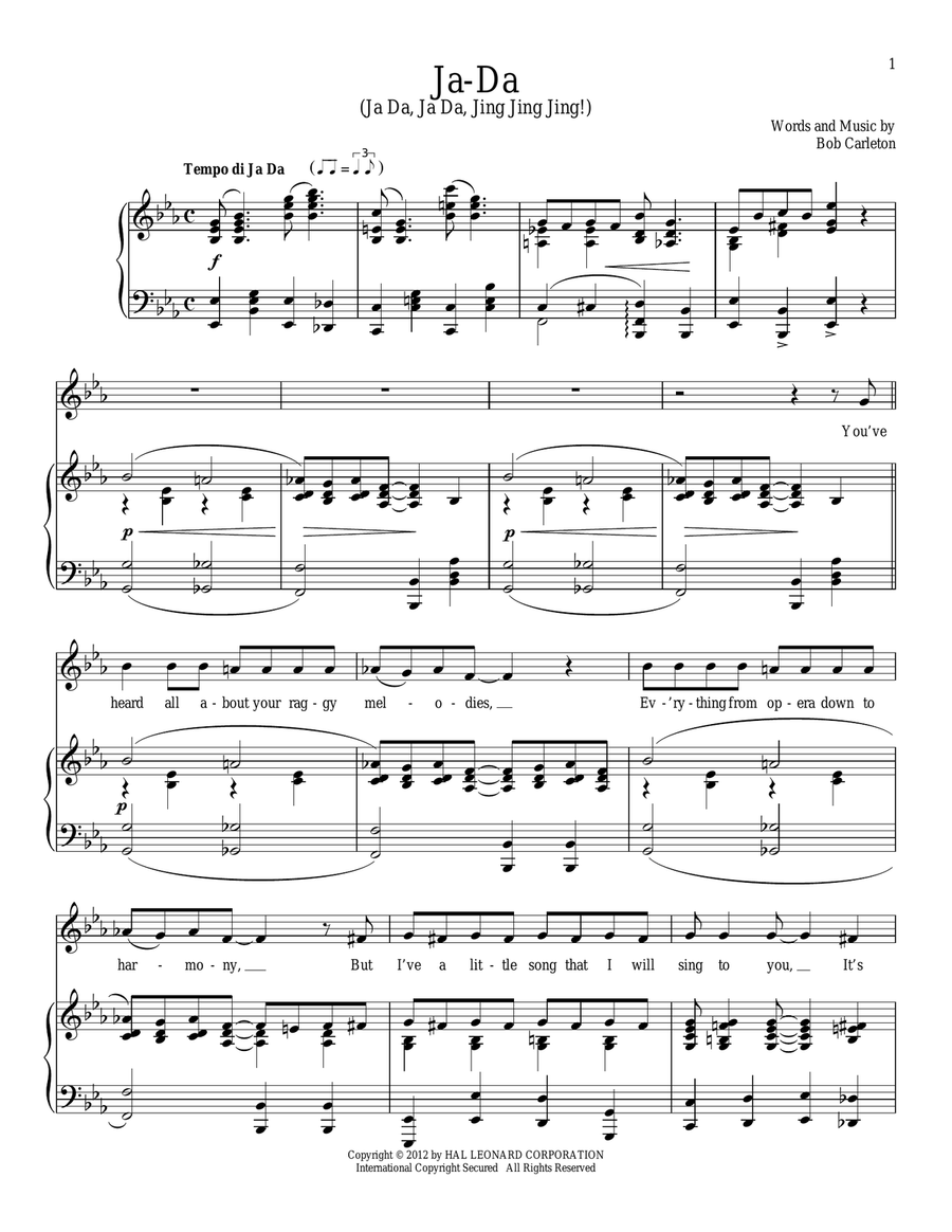 Ja-Da Ja-Da Piano, Vocal scores gallery preview page 1
