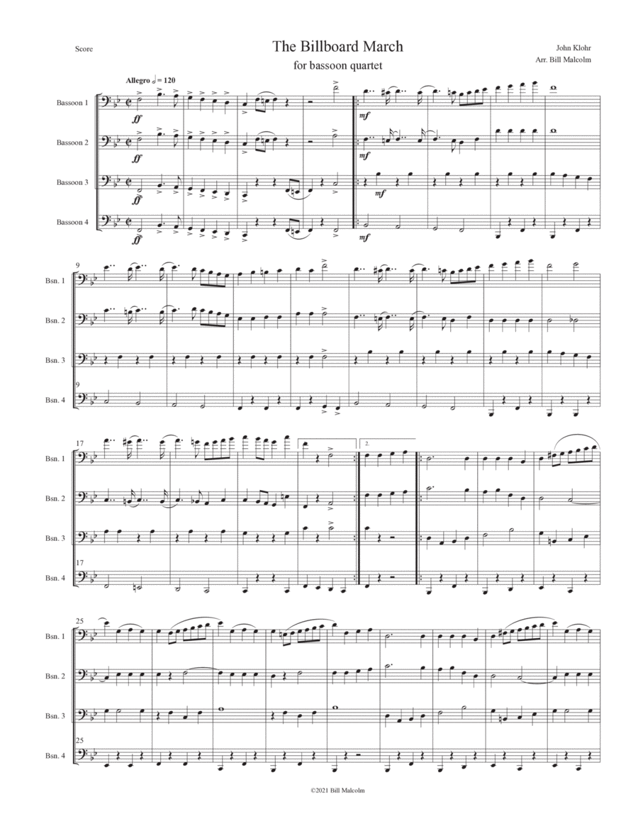Billboard March for bassoon quartet Billboard March for bassoon quartet Woodwind Quartet scores gallery preview page 1