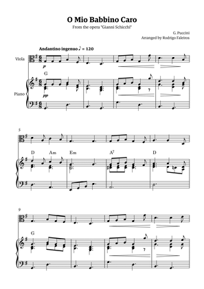 O Mio Babbino Caro - for viola solo (with piano accompaniment and chords)