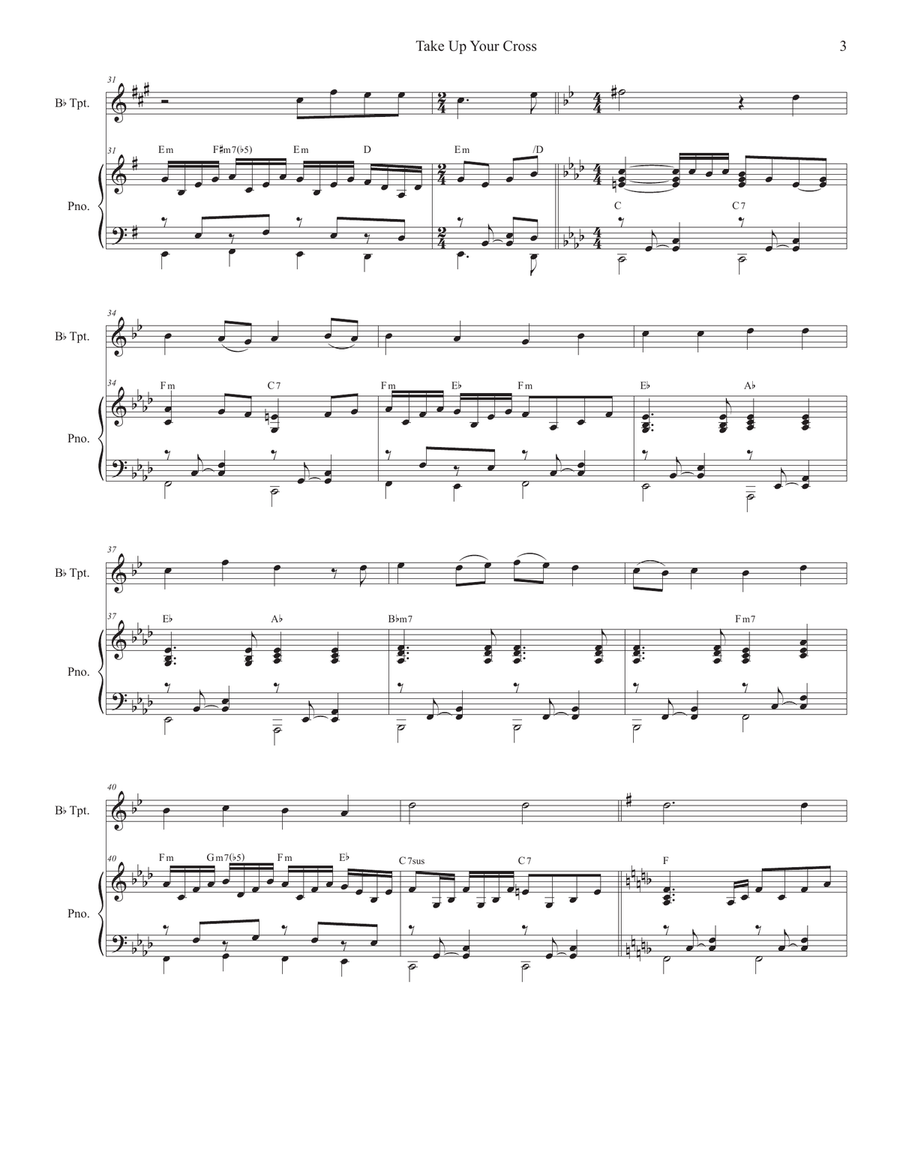 Take Up Your Cross (Bb-Trumpet solo and Piano) Take Up Your Cross (Bb-Trumpet solo and Piano) B-Flat Trumpet scores gallery preview page 3