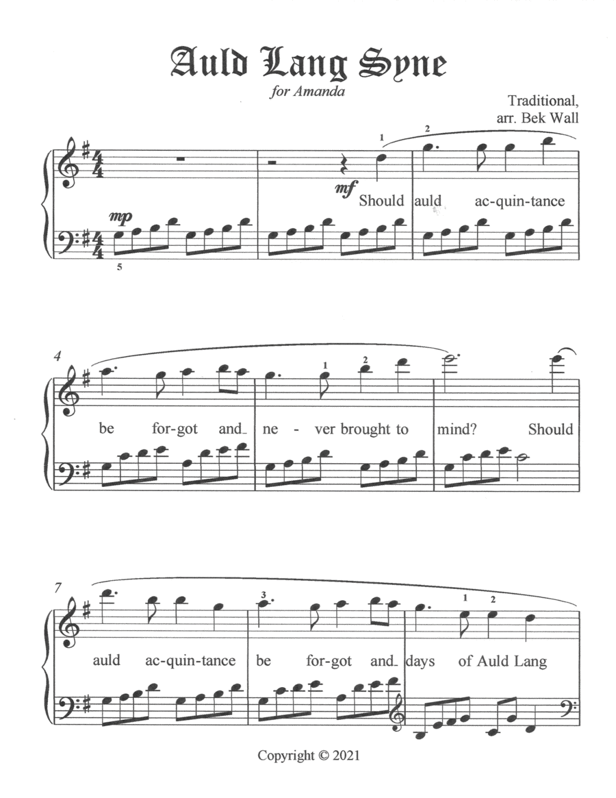 Auld Lang Syne Piano Solo scores gallery preview page 1