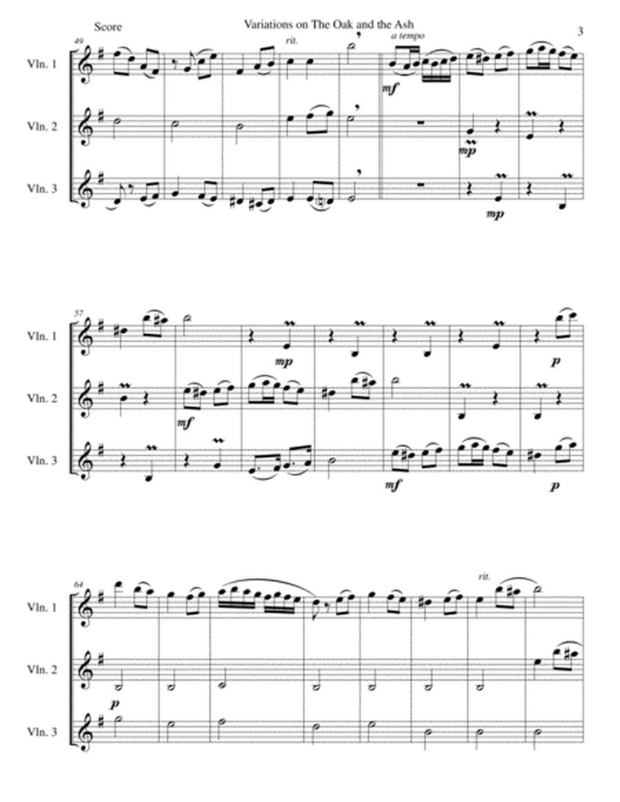 Variations on The Oak and the Ash (A north country Maid) for violin trio image number null