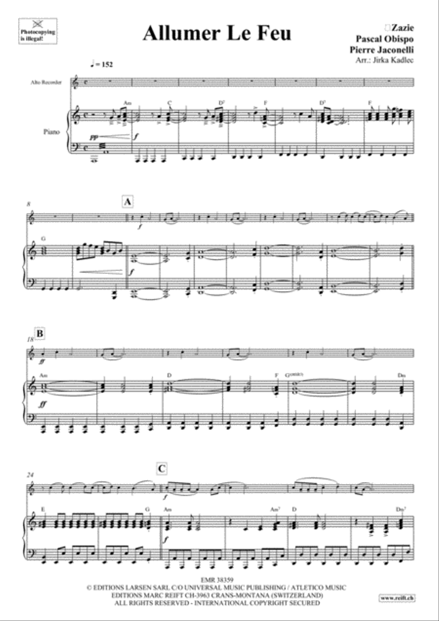 Allumer Le Feu Allumer Le Feu Alto Recorder scores gallery preview page 4