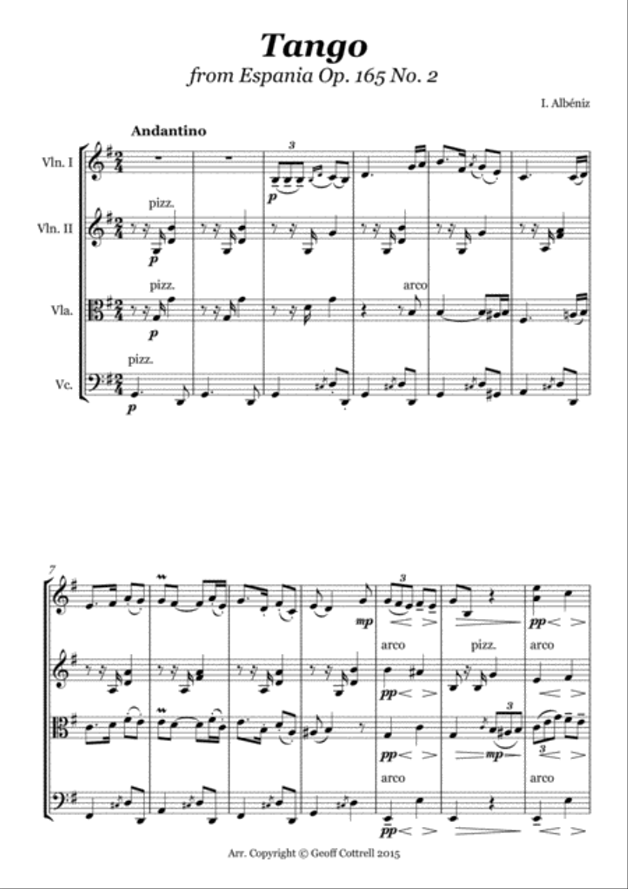 Albéniz Tango arranged for string quartet String Quartet scores gallery preview page 2