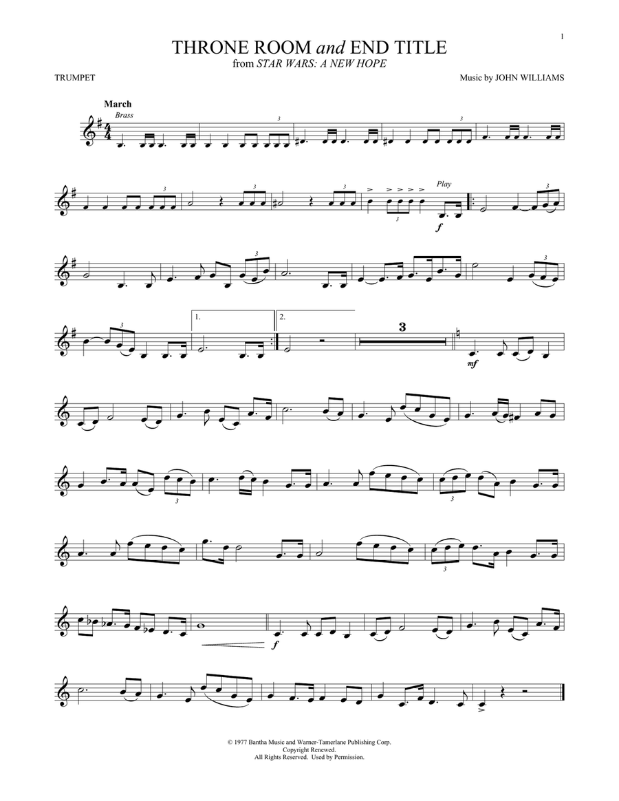 Throne Room and End Title (from Star Wars: A New Hope) Trumpet Solo scores gallery preview page 1