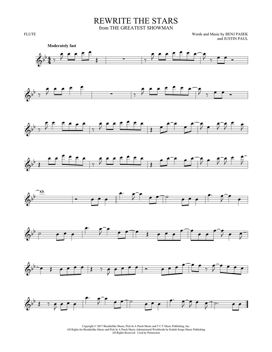 Rewrite The Stars (from The Greatest Showman) Flute Solo scores gallery preview page 1