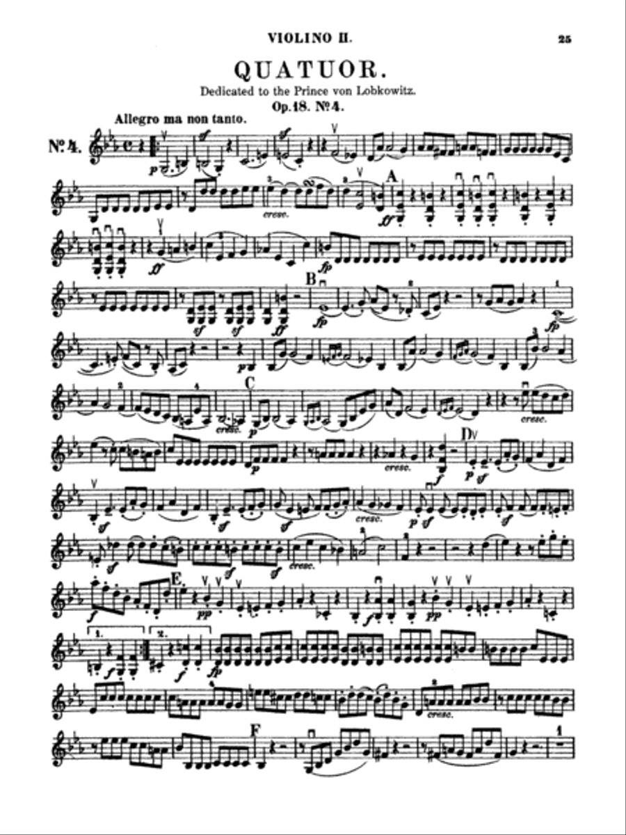 Beethoven: String Quartet, Op. 18 No. 4 by Ludwig van Beethoven String Quartet - Digital Sheet Music