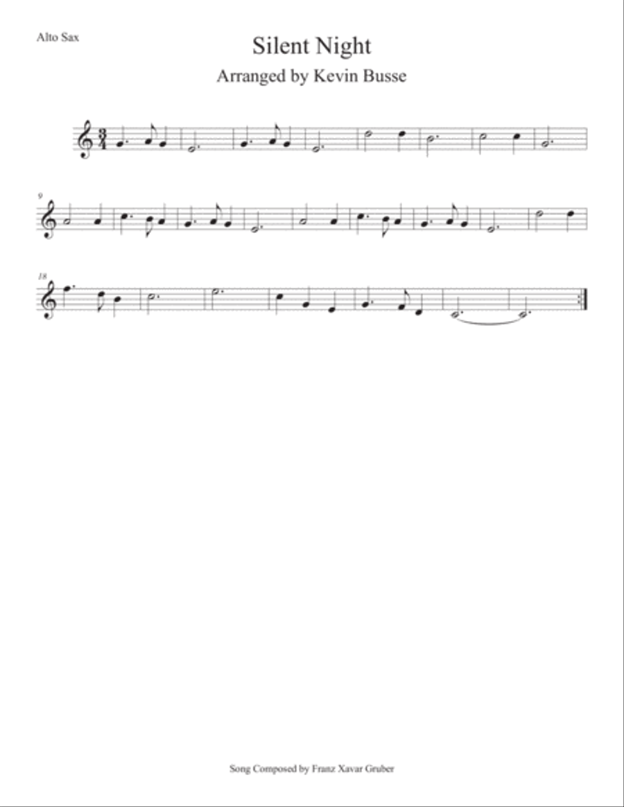 Silent Night (Easy key of C) Alto Sax Alto Saxophone scores gallery preview page 1