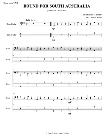 BOUND FOR SOUTH AUSTRALIA - Guitar Ensemble (Advanced) with TAB image number null