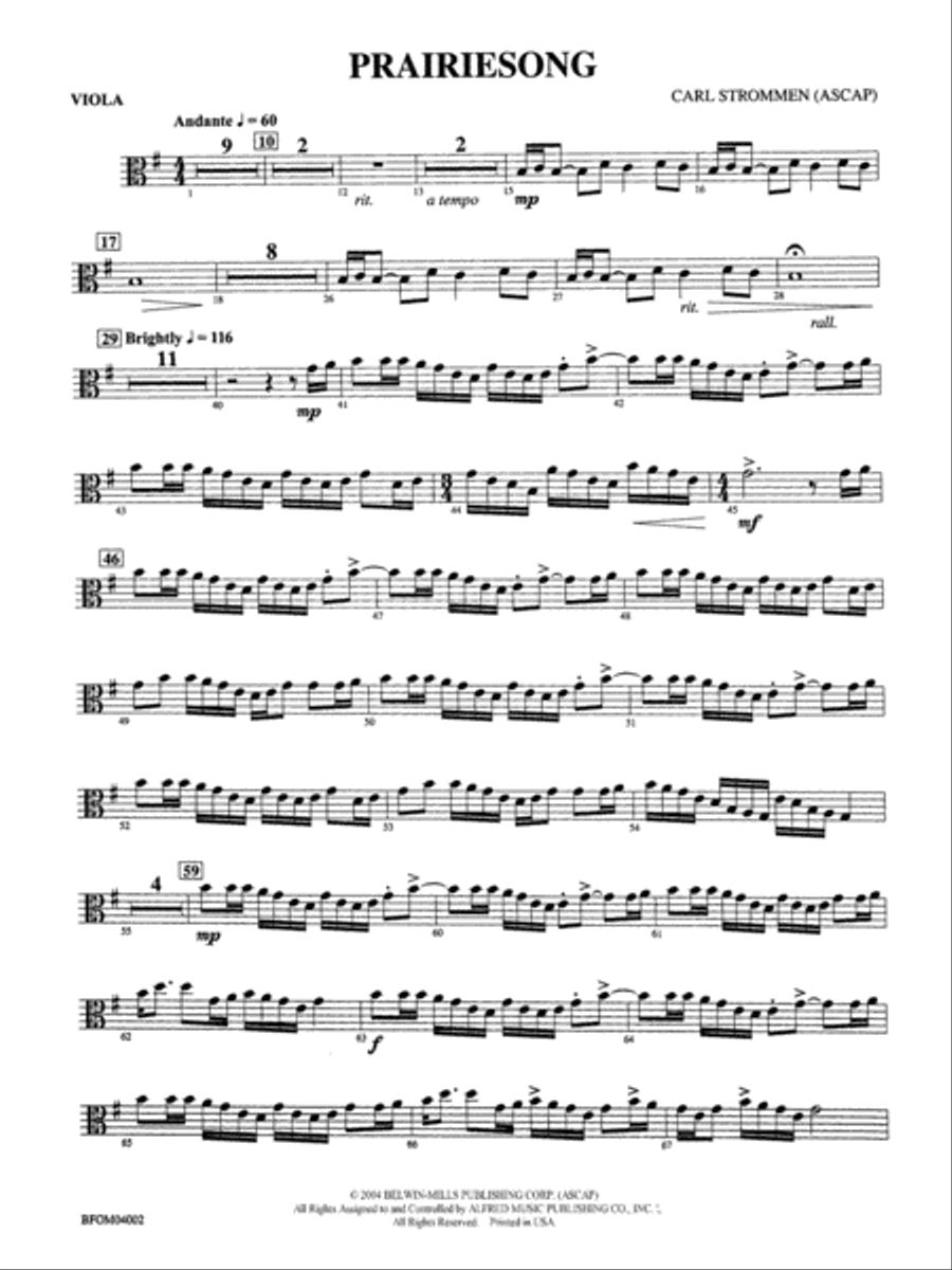 Prairiesong: Viola Full Orchestra scores gallery preview page 1