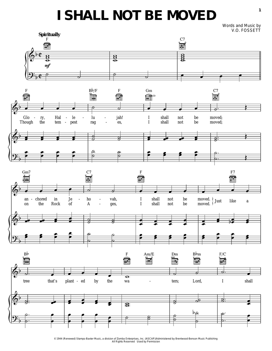 I Shall Not Be Moved Piano, Vocal, Guitar scores gallery preview page 1