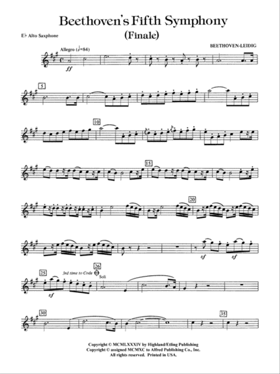 Beethoven's 5th Symphony, Finale: E-flat Alto Saxophone Full Orchestra scores gallery preview page 1