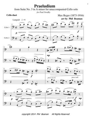 Praeludium - Reger- Cello duet