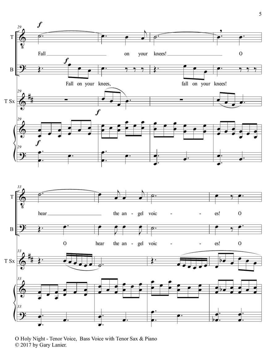 O HOLY NIGHT (Duet - Tenor Voice, Bass Voice with Tenor Sax & Piano - Score & Parts included) Small Ensemble scores gallery preview page 6