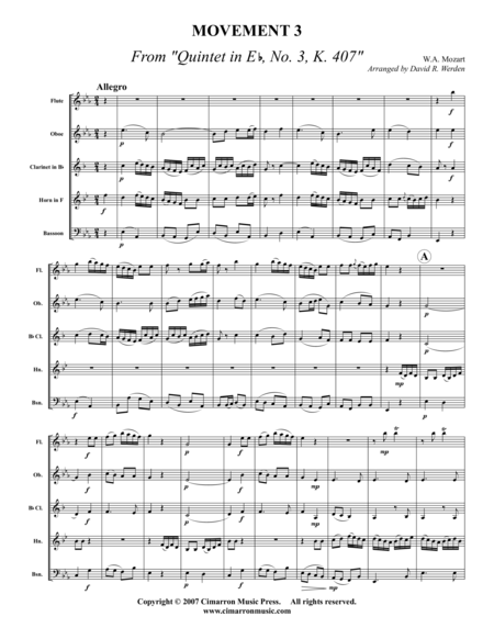 Quintet in Eb, No. 3, K. 407 (3rd Movement)