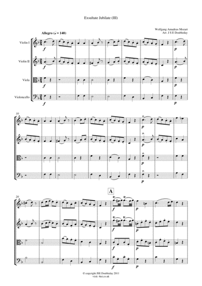 Mozart: Exultate Jubilate for String Quartet - Score and Parts