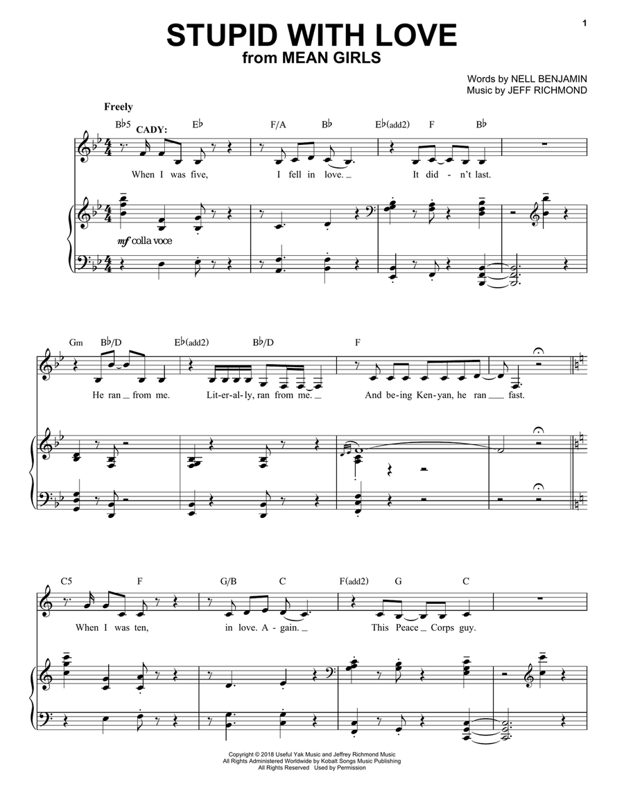 Stupid With Love (from Mean Girls: The Broadway Musical) Voice scores gallery preview page 1