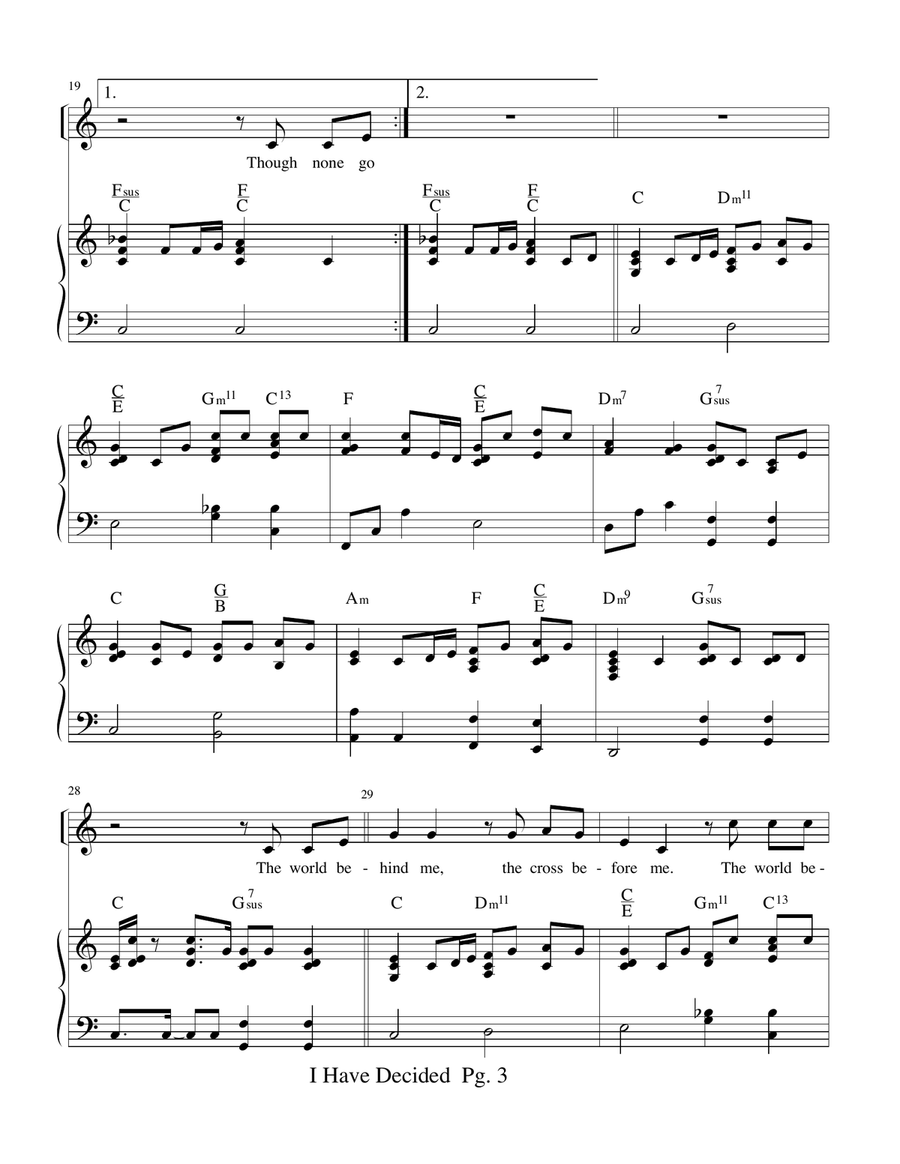 I Have Decided To Follow Jesus, I'll Go Where You Want Me To Go Piano, Vocal scores gallery preview page 3