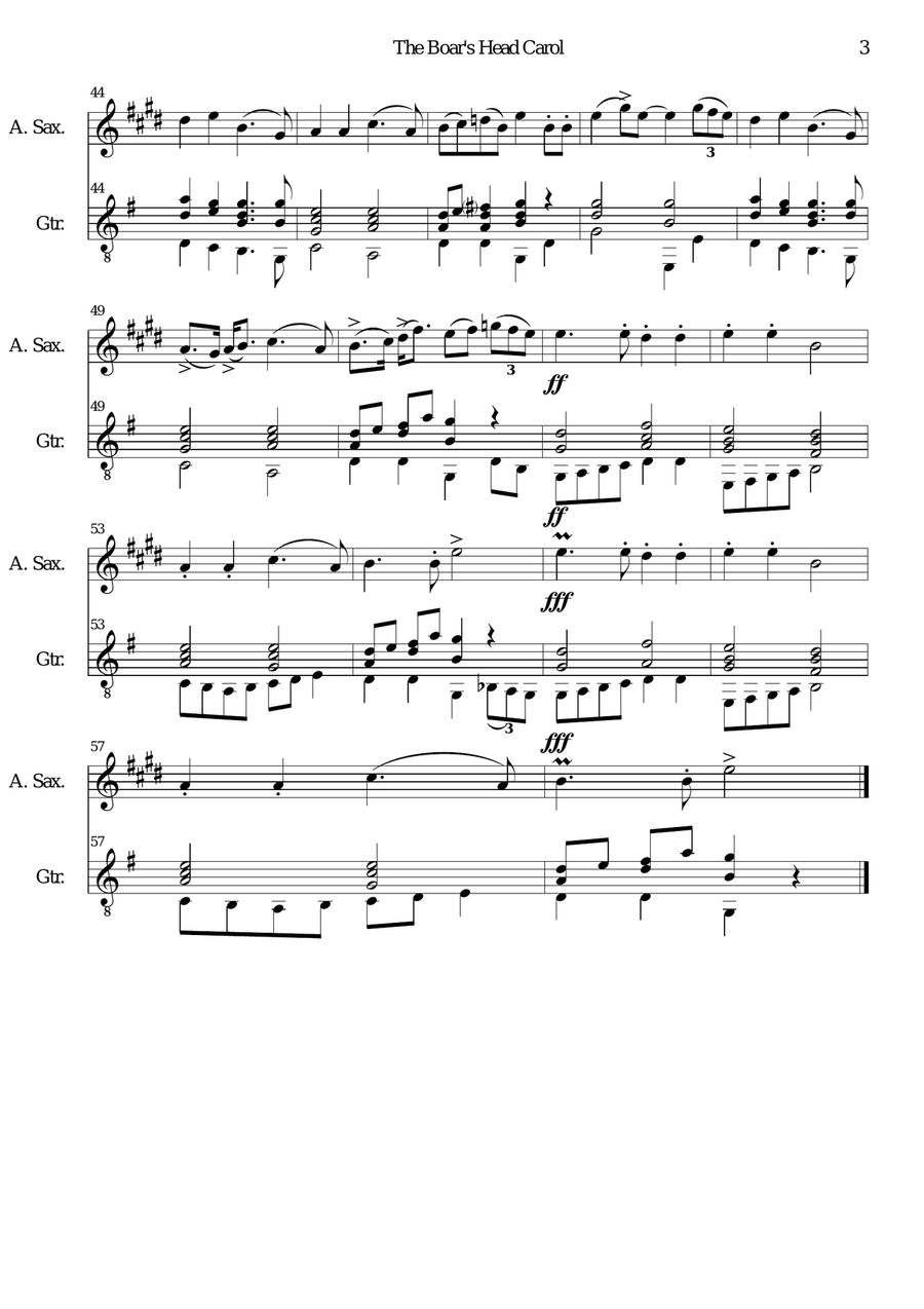 The Boar's Head Carol for alto saxophone and guitar Alto Saxophone scores gallery preview page 3