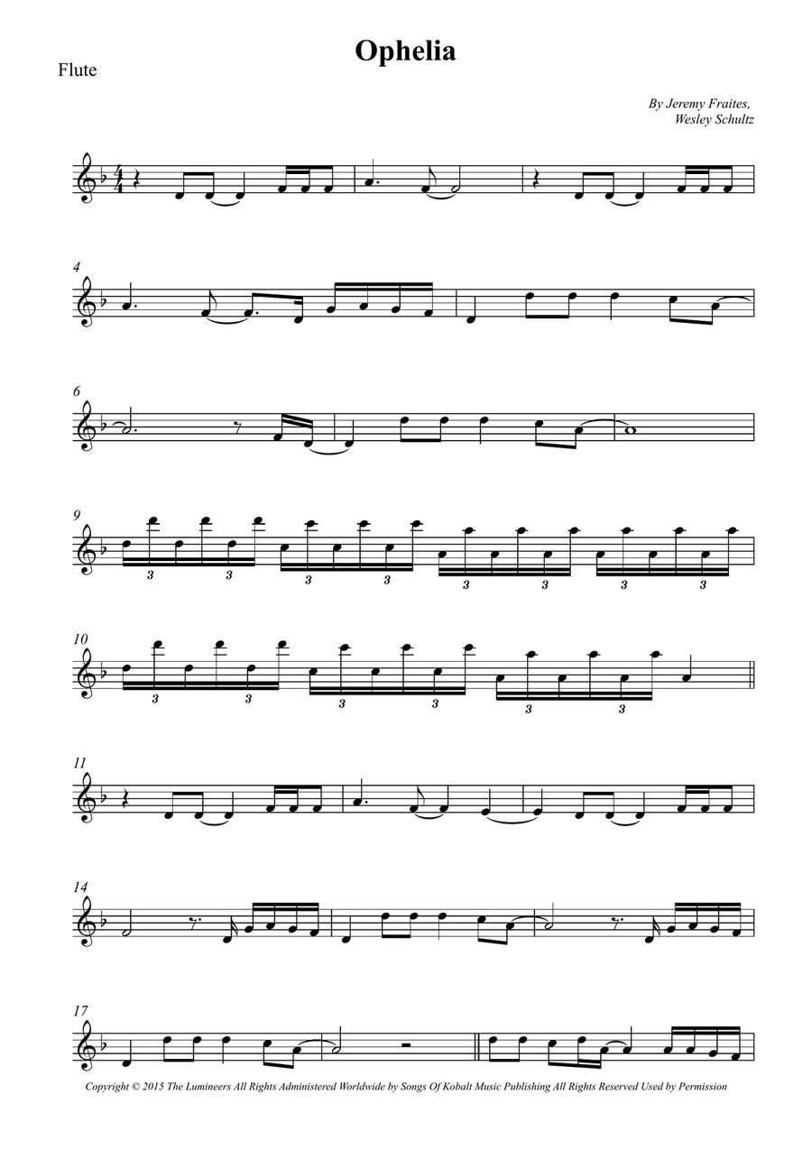 Ophelia Ophelia Flute Solo scores gallery preview page 1