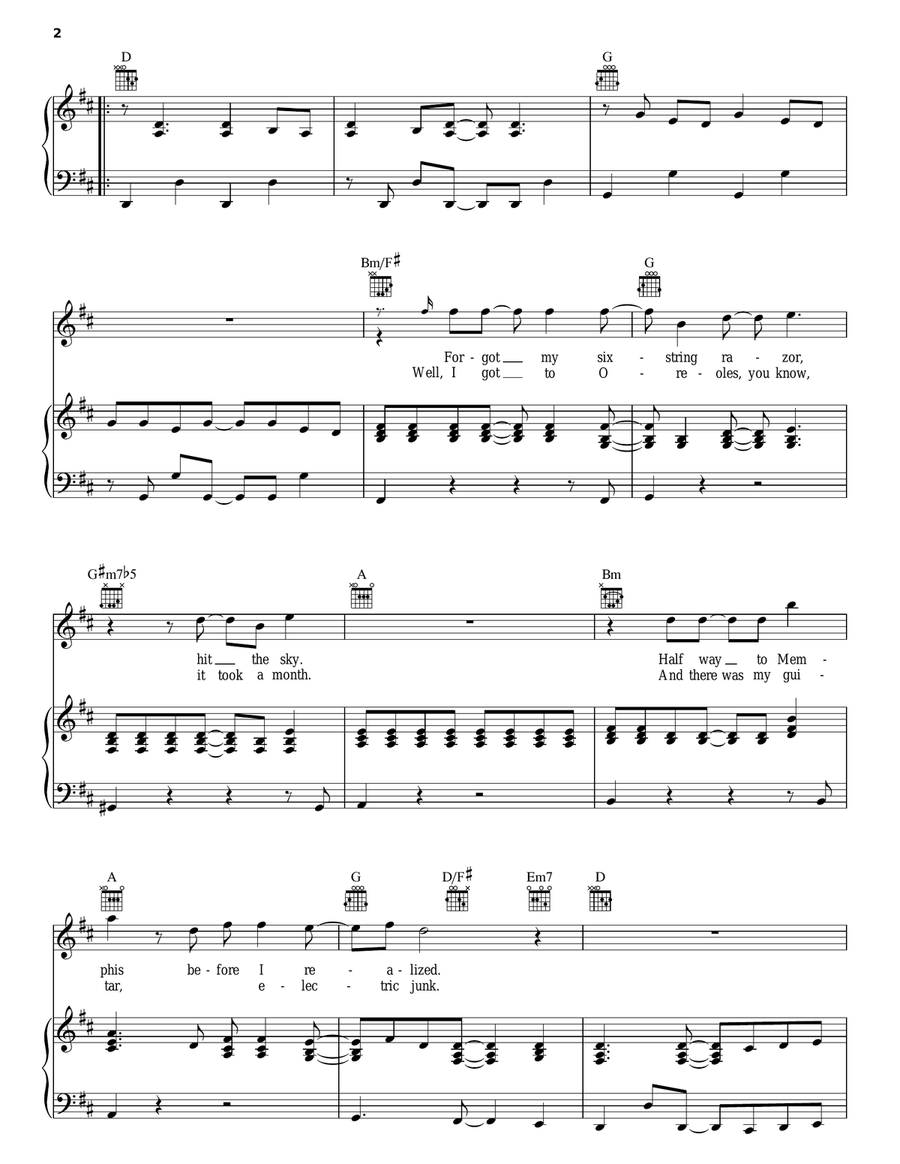 All The Way From Memphis Piano, Vocal, Guitar scores gallery preview page 2