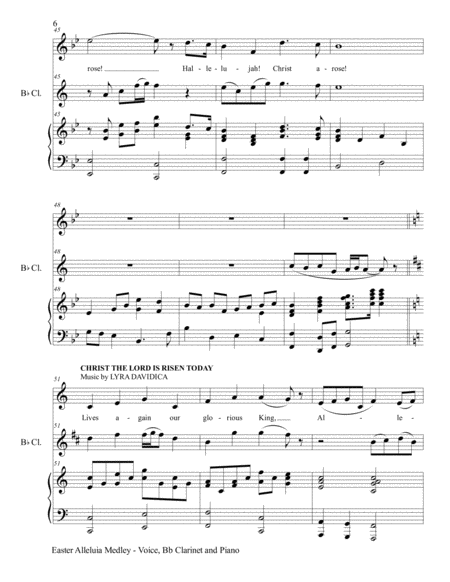 EASTER ALLELUIA MEDLEY (Voice, Bb Clarinet and Piano. Score & Parts included) image number null